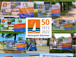 die Mitgliedsgemeinden des Naturpark Dümmer haben Banner innerhalb ihrer Gemeinden aufgehängt um dem Naturpark Dümmer zum 50. Jubiläum zu gratulieren